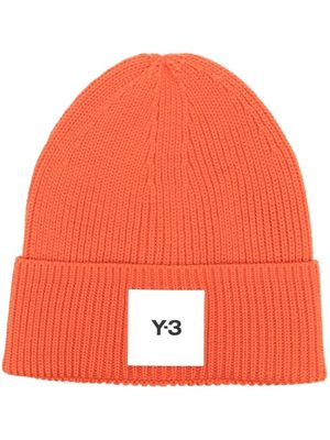 Y-3 logo-patch ribbed-knit beanie - Orange