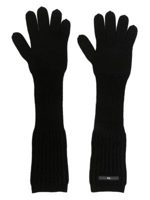 Y-3 logo-patch ribbed-knit long gloves - Black