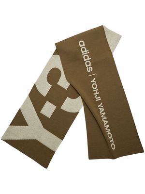 Y-3 logo-print ribbed scarf - Green