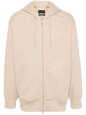 Y-3 logo-printed zipped hoodie - Neutrals