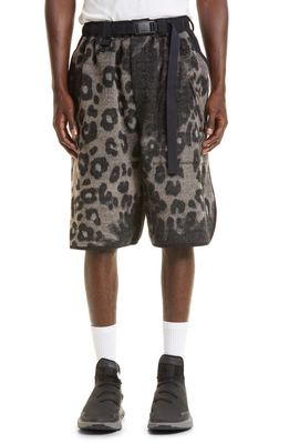 Y-3 Lopard Print Mohair Blend Shorts in Multicolor