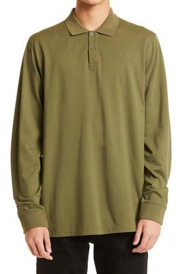 Y-3 Men's Classic Long Sleeve Piqué Polo in Olive Cargo