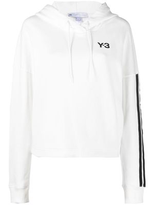 Y-3 stripe-detailing cotton hoodie - White