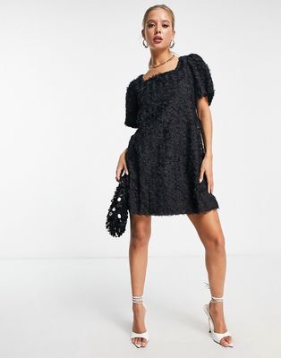 Y.A.S 3D textured mini dress in black