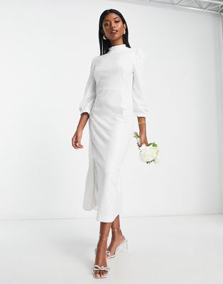 Y.A.S Bridal long sleeve sequin midi dress in white