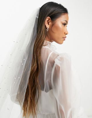 Y.A.S Bridal pearl detail longline veil in white