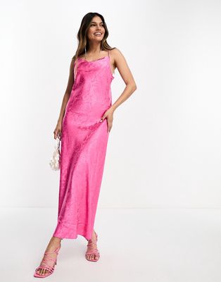 Y.A.S Bridesmaid jacquard satin cami midi dress in pink