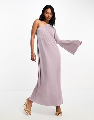 Y.A.S Bridesmaid plisse one shoulder midi dress in lavender-Purple