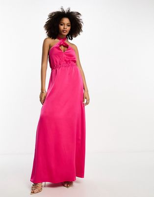 Y.A.S Bridesmaid satin multiway halterneck maxi dress in vibrant pink