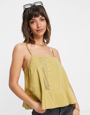 Y.A.S button front cami top in khaki-Green