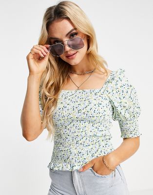 Y.A.S cotton shirred top in floral print-Multi