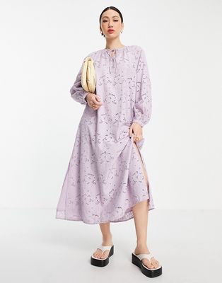 Y.A.S cutwork kaftan dress in lilac-Purple