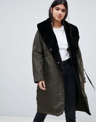 Y.A.S Draw String Hooded Parka Jacket-Green