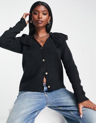 Y.A.S embroidered collar cardigan in black