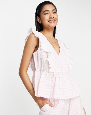 Y.A.S Exclusive gingham fril top in pink - part of a set