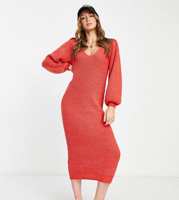Y.A.S Exclusive v-neck knitted midi dress in red