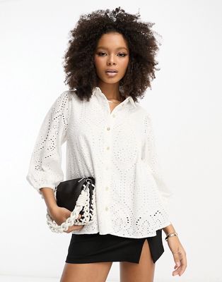 Y.A.S eyelet long sleeve shirt in white