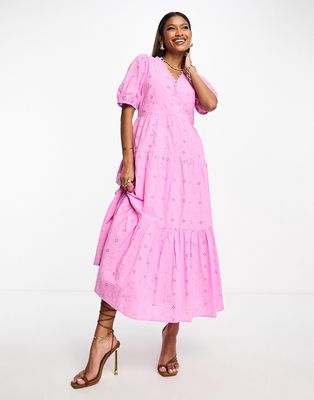 Y.A.S eyelet maxi dress in pink