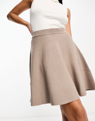 Y.A.S flare knitted mini skirt in mushroom-Neutral