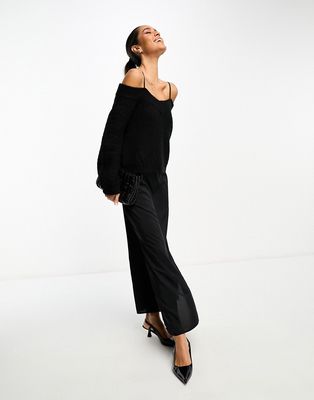 Y.A.S hybrid midi sweater dress with satin slip in black