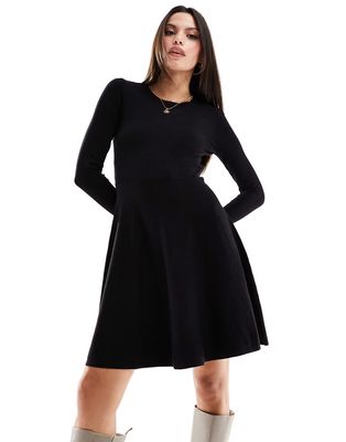 Y.A.S knit fit and flare mini dress with lace cuff detail in black