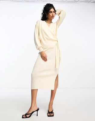 Y.A.S knit midi skirt in cream - part of a set-White