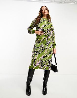 Y.A.S knit midi skirt in green abstract print - part of a set