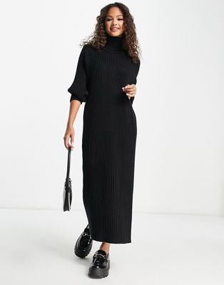 Y.A.S knit roll neck midi dress in black