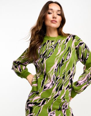 Y.A.S knit sweater in green abstract print - part of a set
