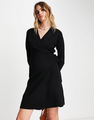Y.A.S knitted mini wrap dress in black