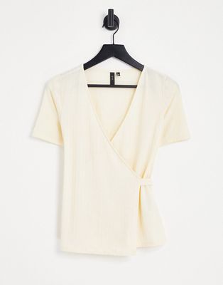 Y.A.S Lila short sleeve wrap top in cream-White