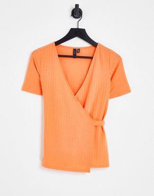 Y.A.S Lila short sleeve wrap top in orange