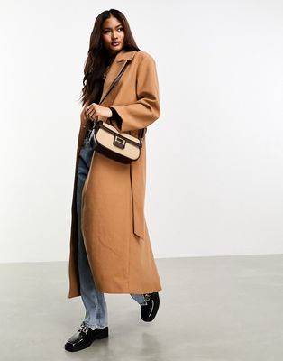 Y.A.S maxi formal belted coat in camel-Brown