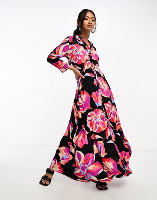 Y.A.S maxi shirt dress in oversized floral print-Multi