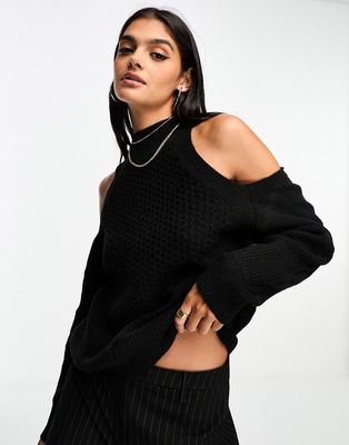 Y.A.S off the shoulder knitted sweater in black