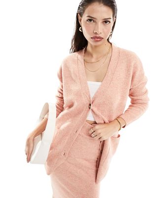 Y.A.S oversized longline knitted cardigan in pink - part of a set
