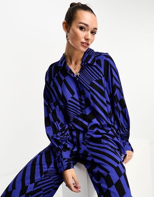 Y.A.S oversized shirt in abstract blue print - part of a set