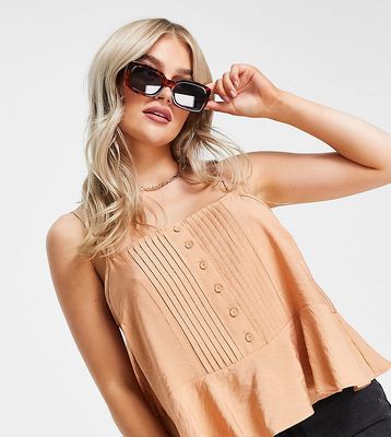 Y.A.S Petite button front cami top in sand-Neutral