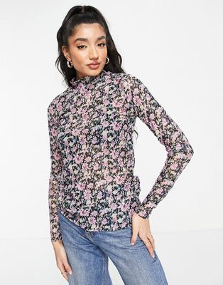 Y.A.S Philly printed mesh roll neck top in purple-Multi
