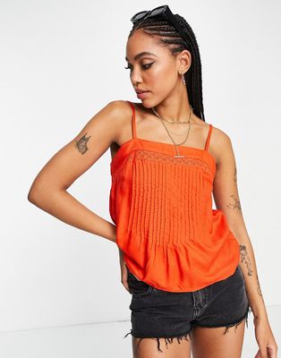 Y.A.S pleated front cami top in bright orange - part of a set