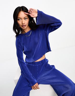 Y.A.S plisse long sleeved top in blue - part of a set