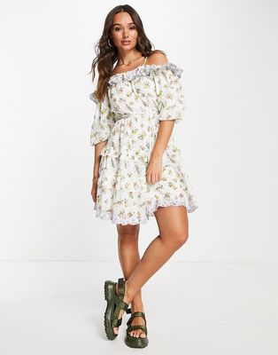 Y.A.S ruffle detail mini dress in mixed floral-Multi