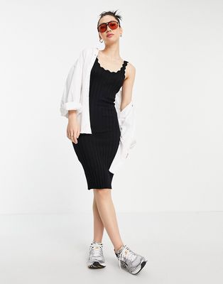 Y.A.S scallop straps knitted body-conscious dress in black
