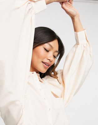 Y.A.S shirt with balloon sleeves and pleat detail in cream-White