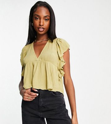 Y.A.S Tall blouse with peplum hem and frill sleeve in green