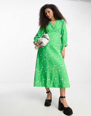 Y.A.S tie back midi dress in green floral