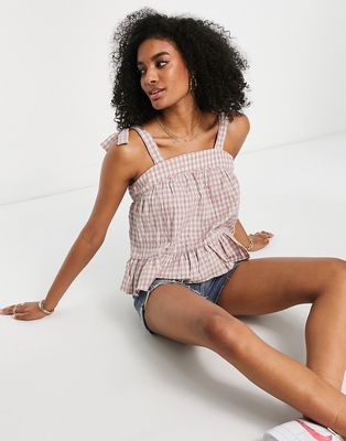 Y.A.S tie shoulder cami top in pink & white gingham - part of a set-Multi