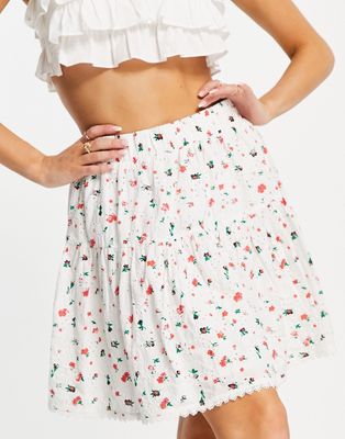 Y.A.S tiered mini skirt in white print - part of a set-Multi