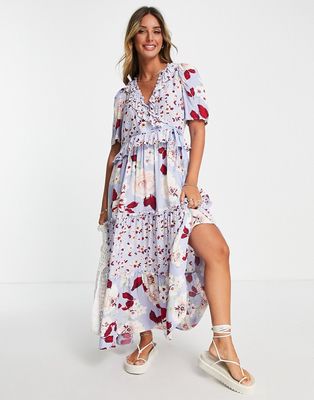 Y.A.S tiered ruffle midi dress in floral-Multi