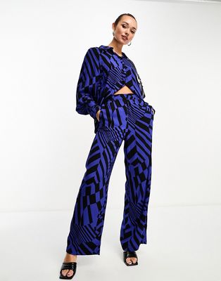 Y.A.S wide leg pants in abstract blue print - part of a set
